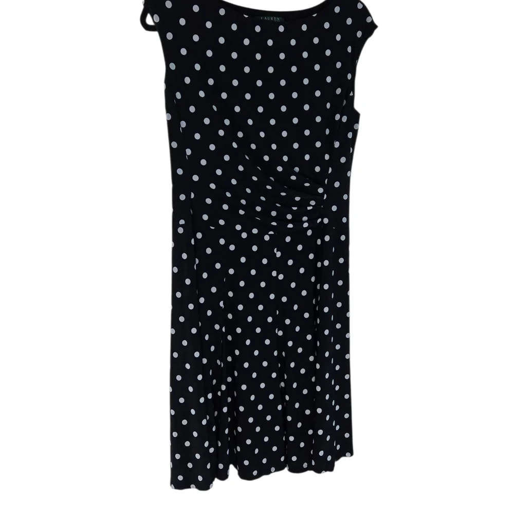 Lauren Ralph Lauren Black Midi Dress with White Dots Sz 12 - Picture 15 of 16